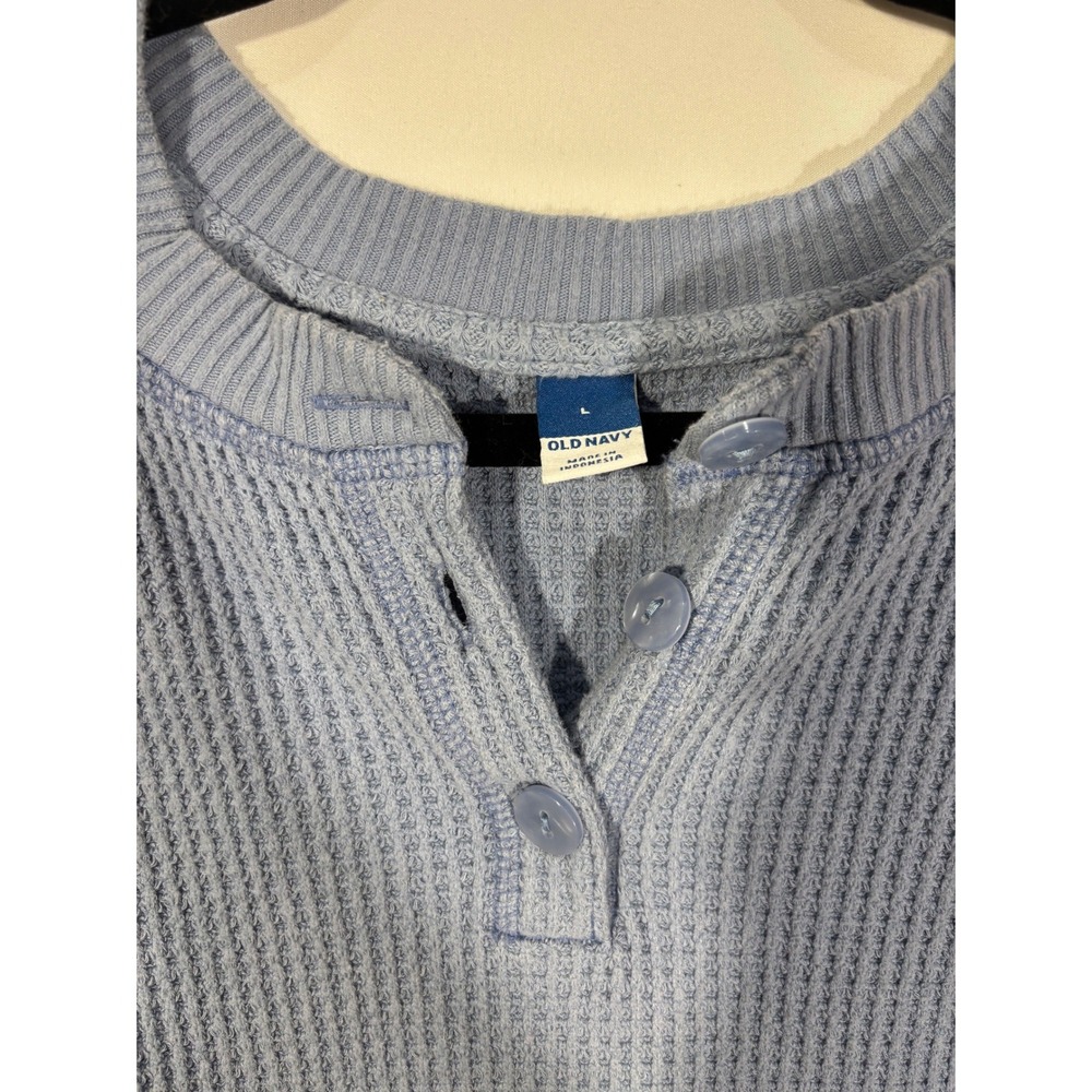 Minimalist Cozy Casual Old Navy Waffle Knit Henley Top Womens Large Blue - Picture 4 of 7